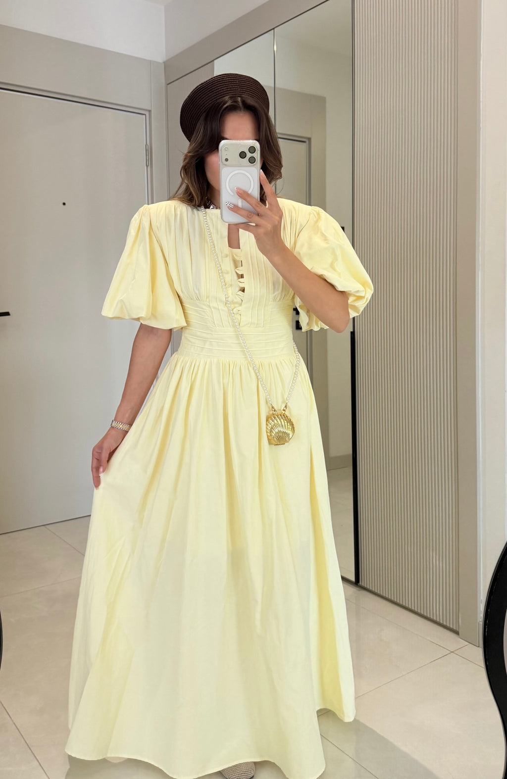 Butter Yellow-Puff Sleeve Dress