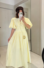 Butter Yellow-Puff Sleeve Dress