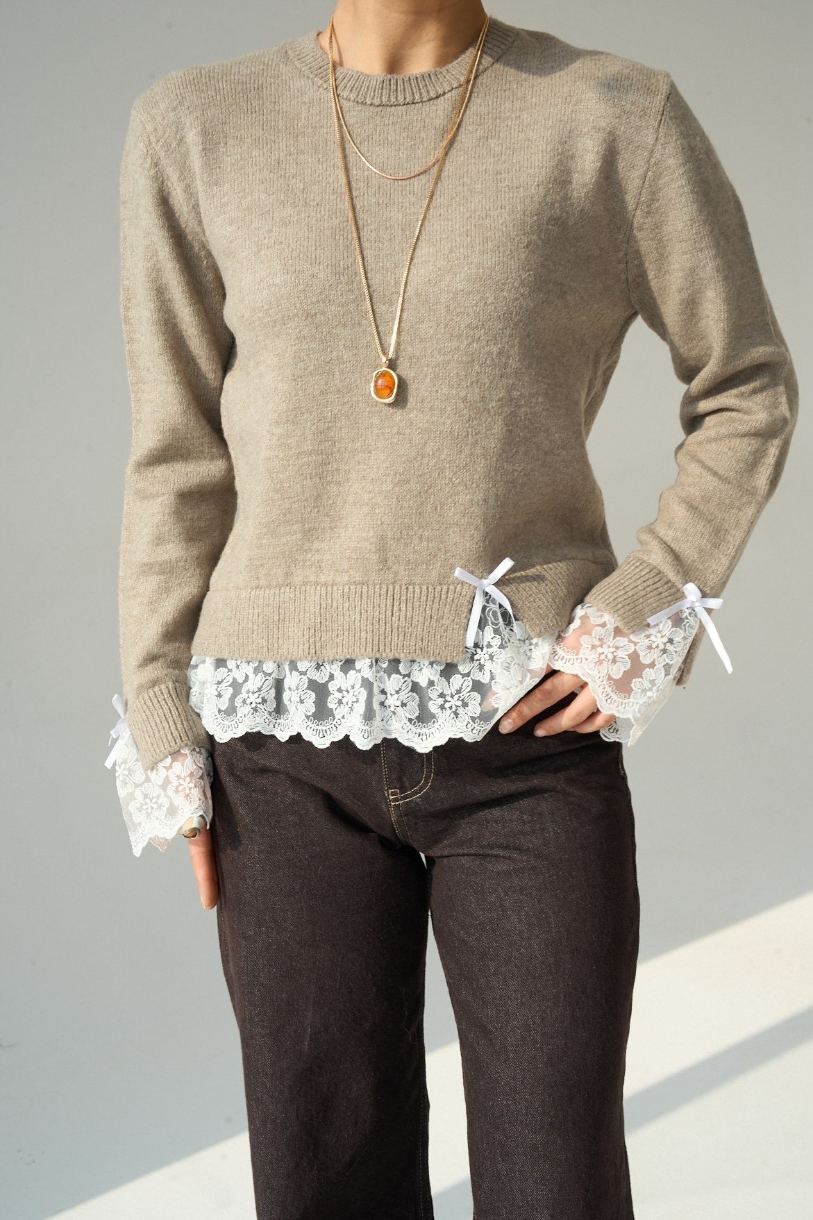 Beige Sweater with lace details