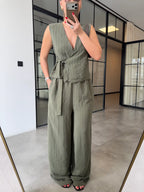 Striped Tencel Set - Khaki