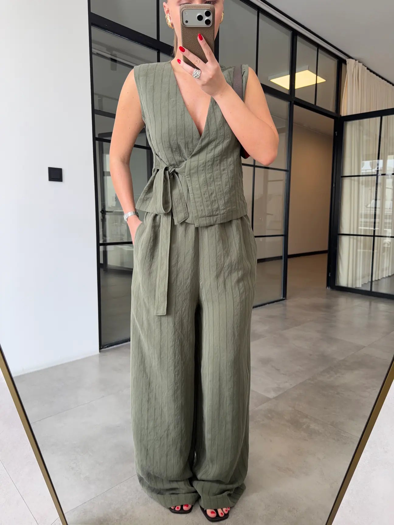 Striped Tencel Set - Khaki