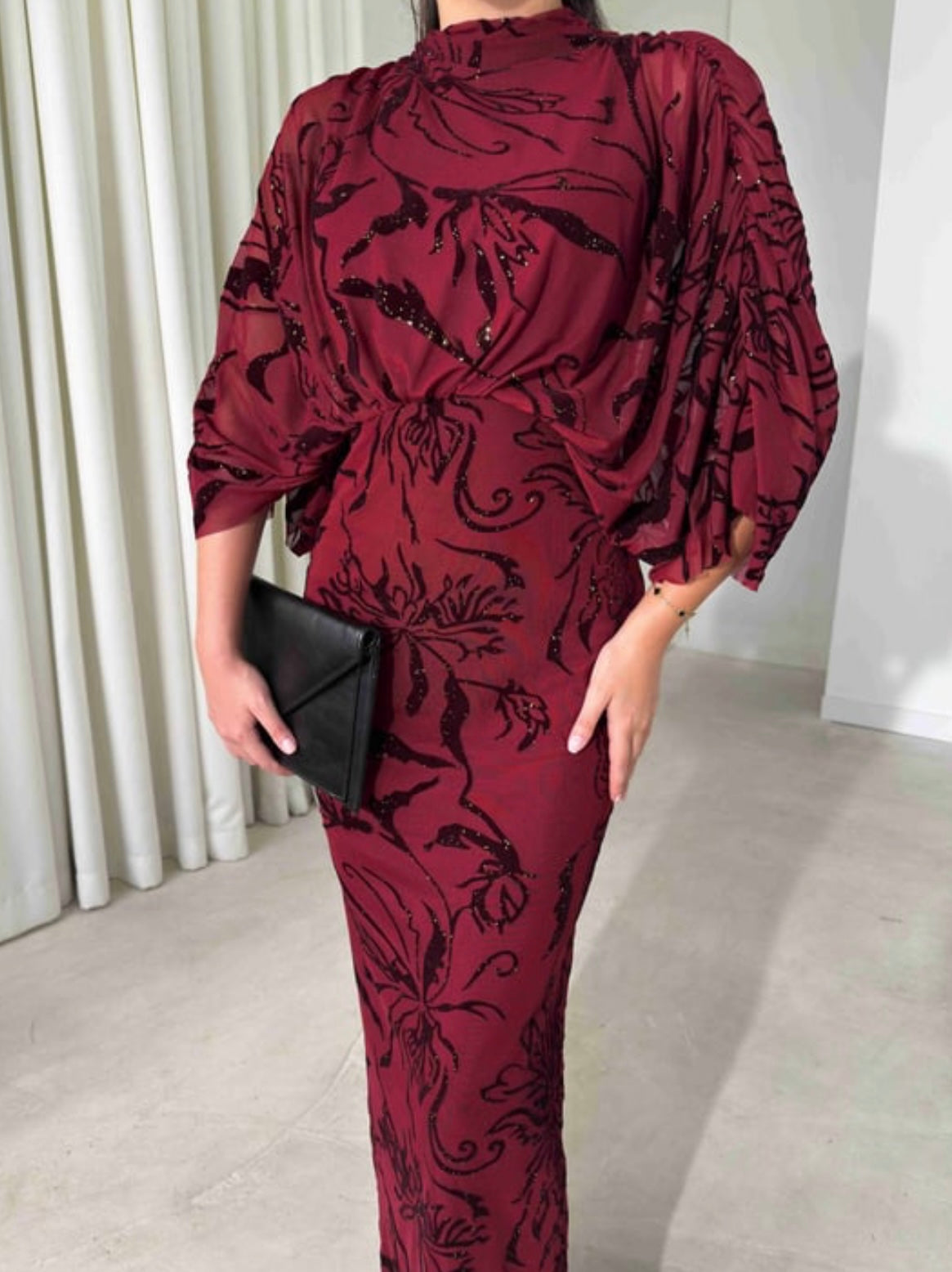 Amara Floral Dress - Bordeaux
