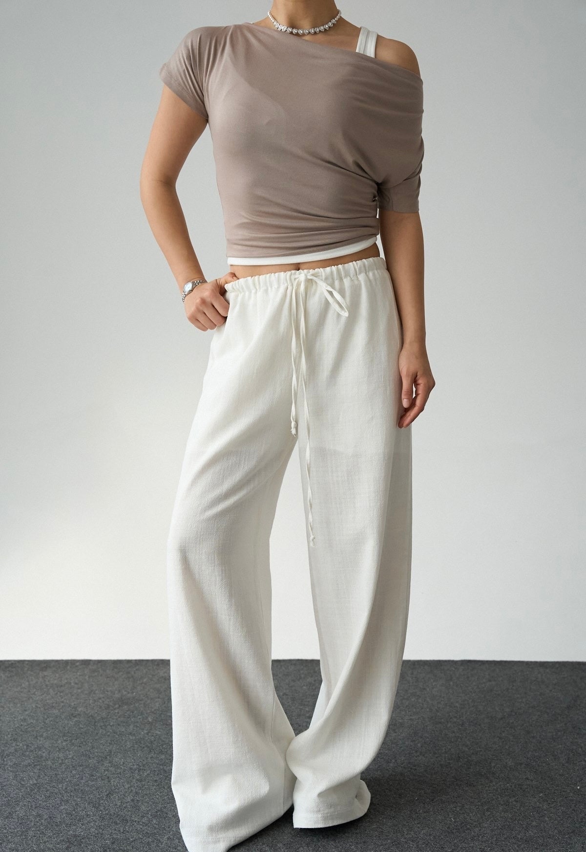 Linen-blend pants - White