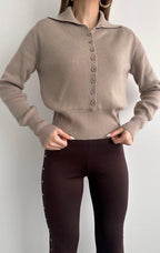 Dilvin Beige-buttoned top