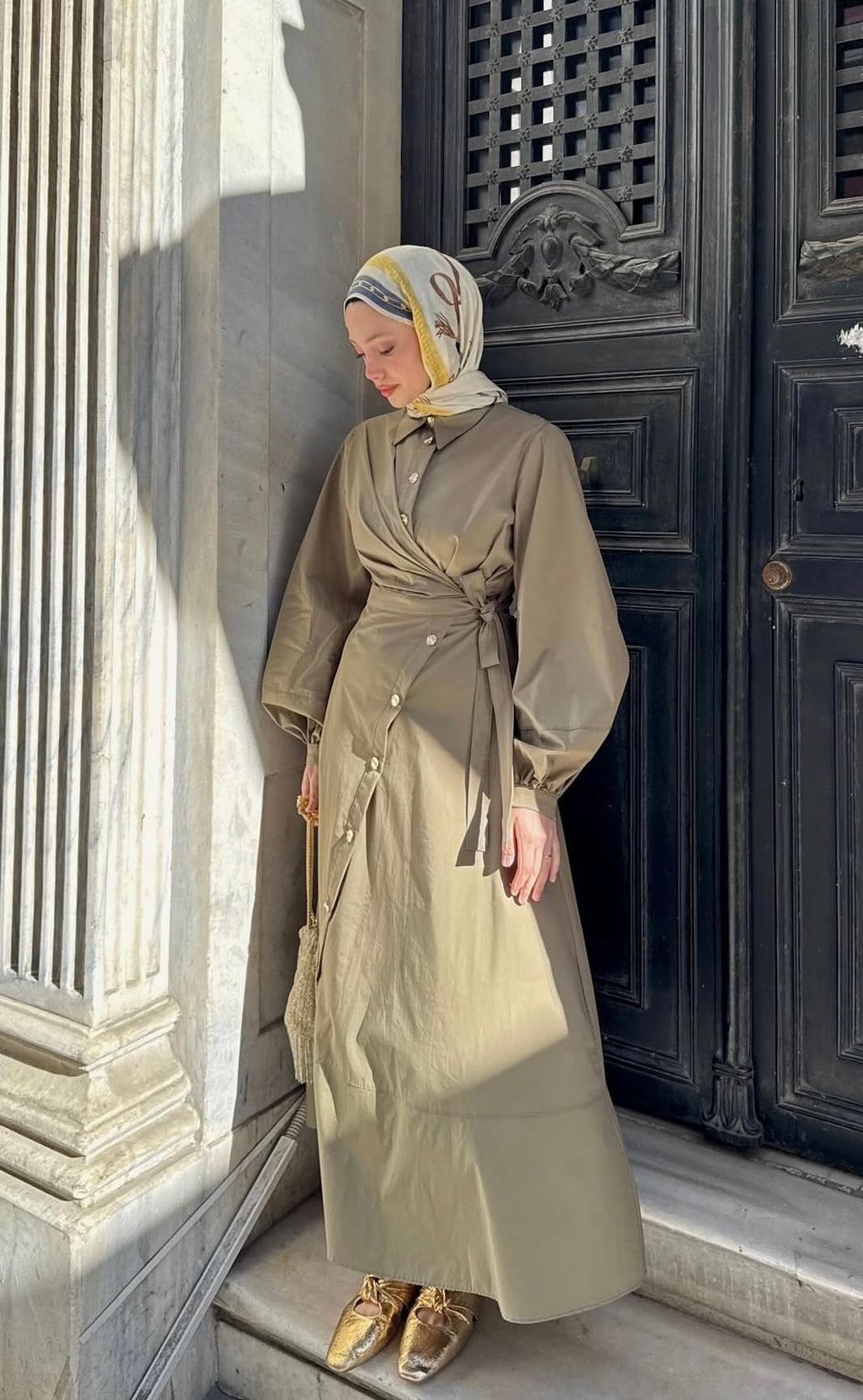 Side-Tied Dress - Khaki