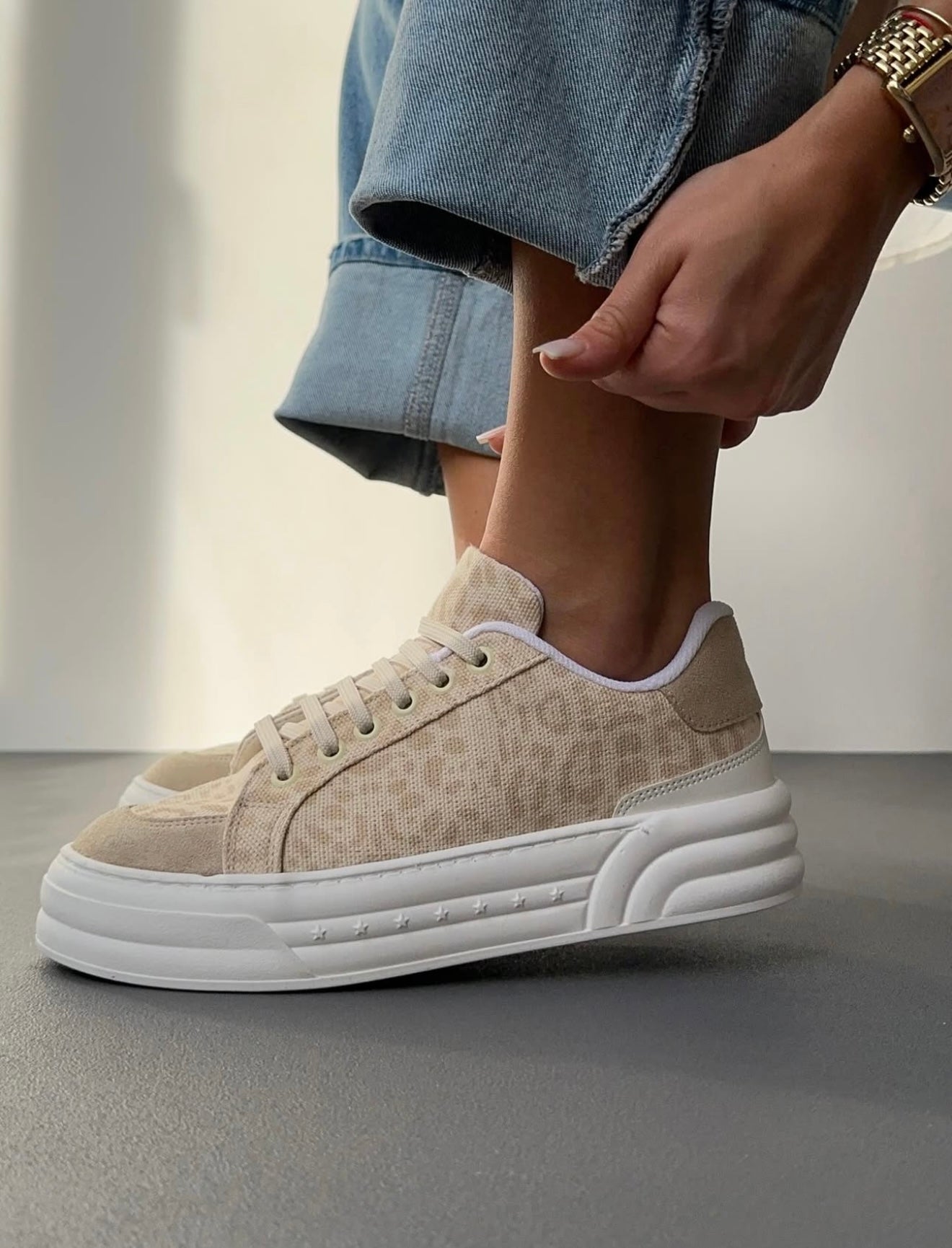 Beige Leo Print Sneakers