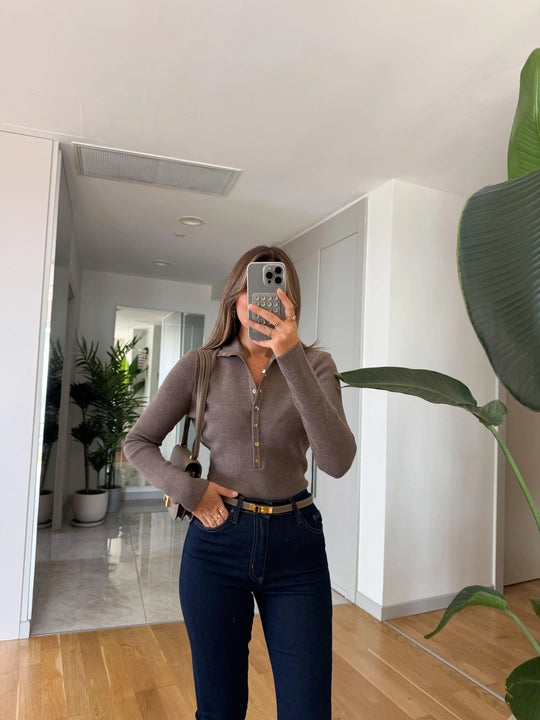 Taupe Stand Collar Sweater