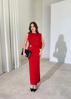 Cape Drape Dress - Red