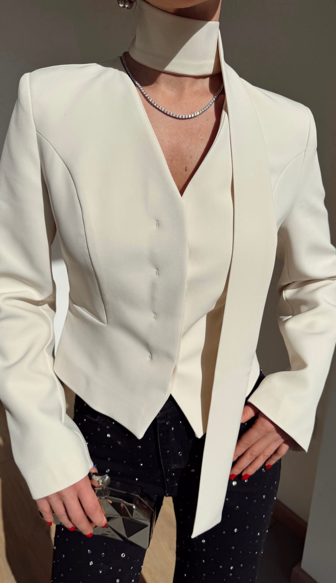 Scarf detailed Ecru Blazer
