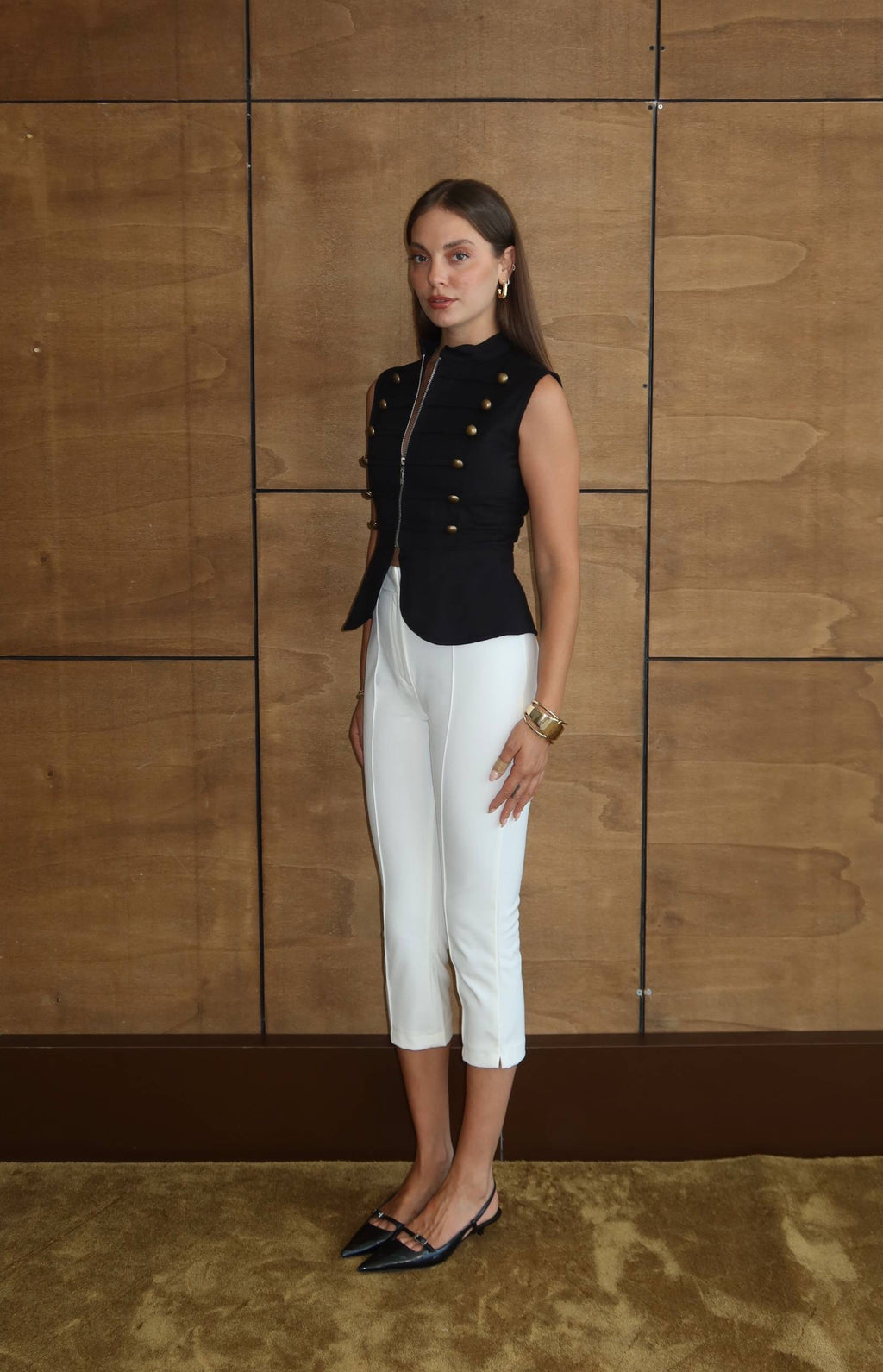 Gold Buttoned Vest - Black
