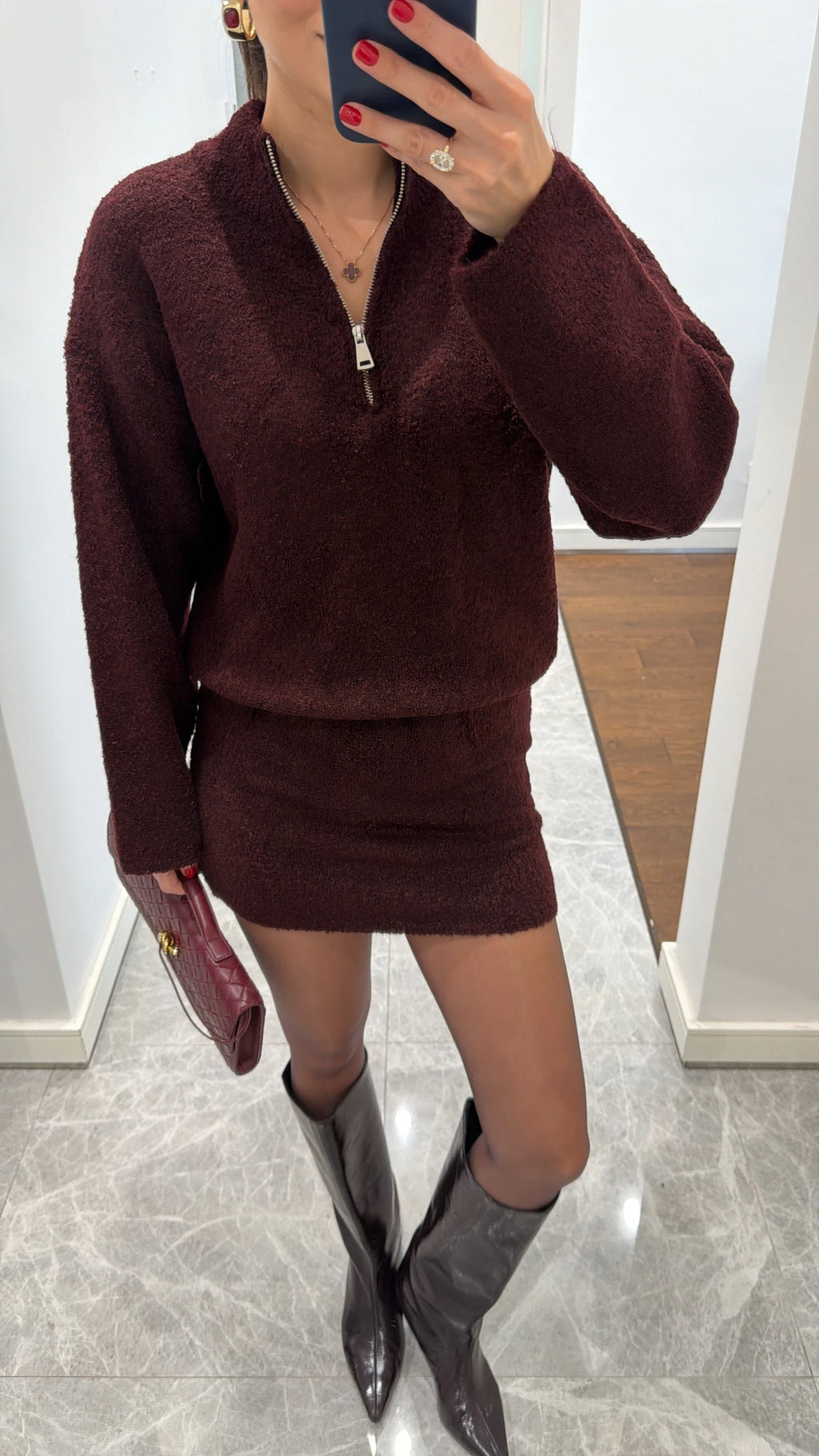 Burgundy Triko Skirt-set