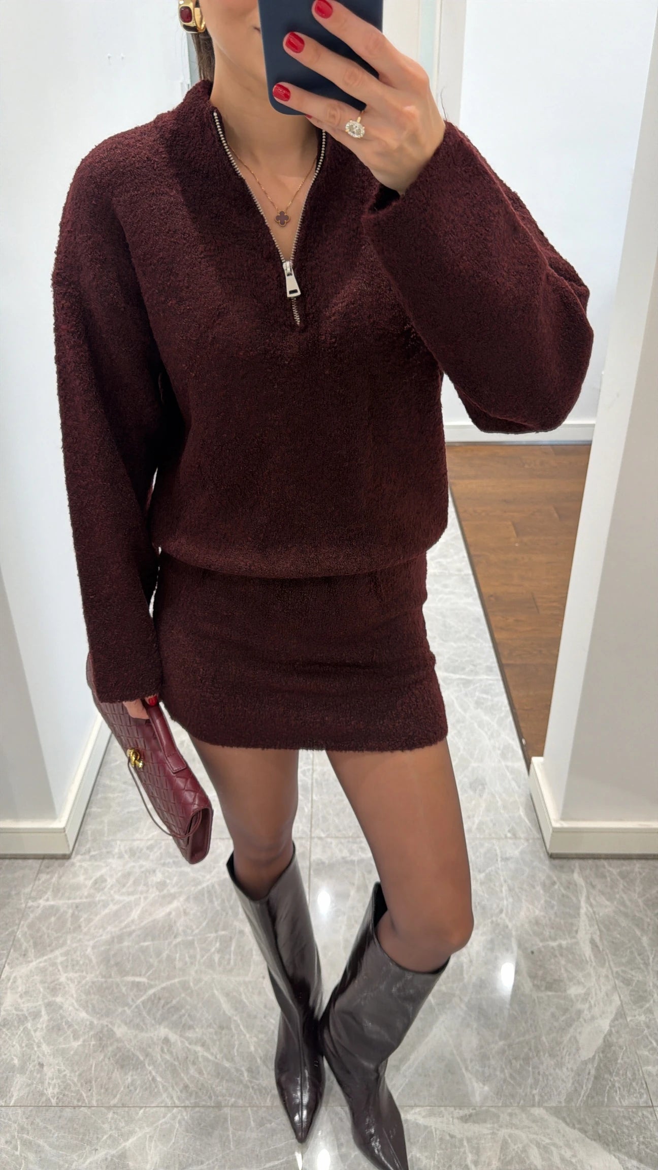 Burgundy Triko Skirt-set