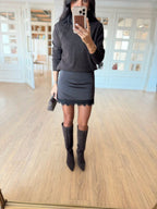 Brown Lace-trim Satin Skirt