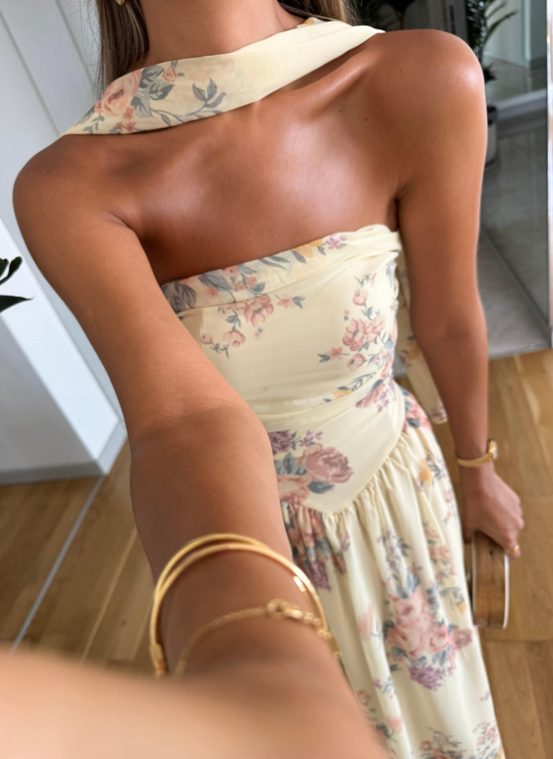 Floral Chiffon Dress with Scarf