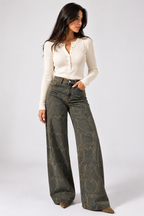 Heart Print Wide-Leg Jeans