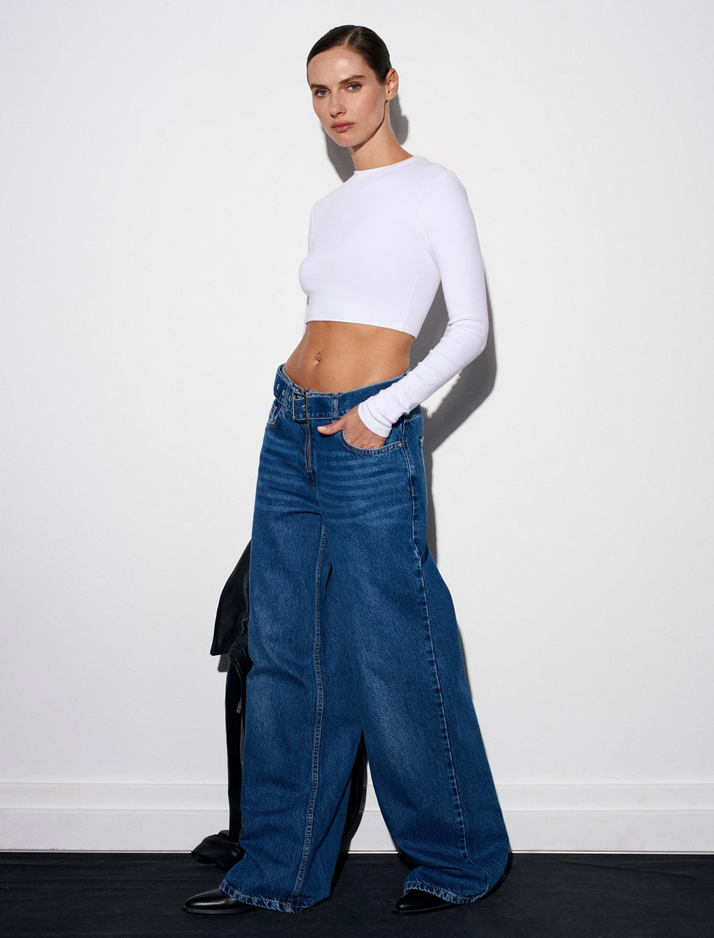 Belted-wide leg jeans