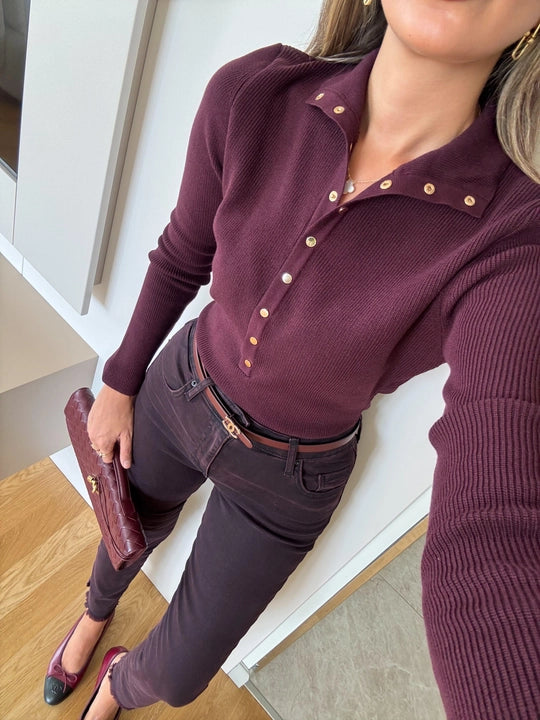 Plum Stand Collar Sweater