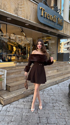 Brown Fur Detailed Dress