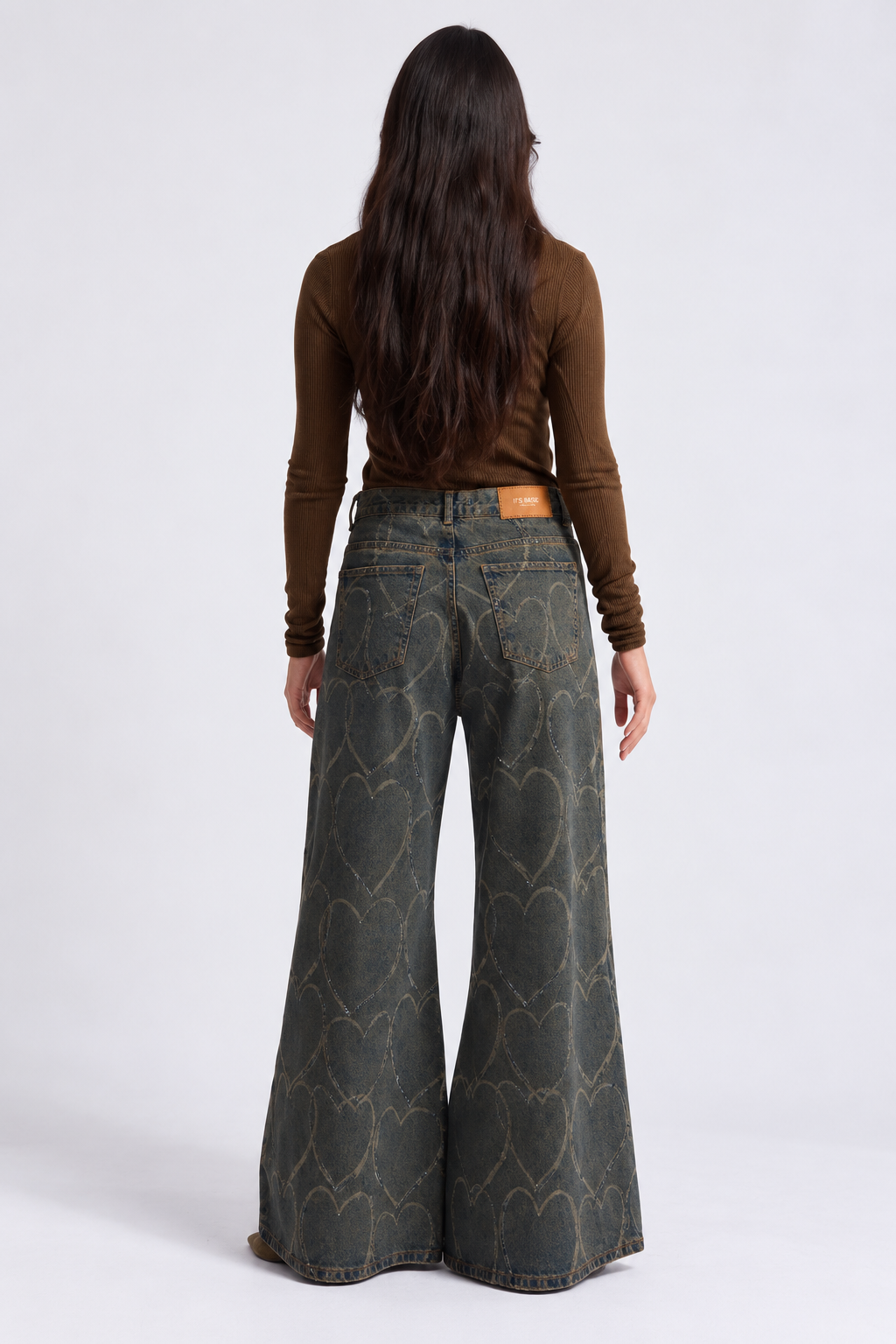 Heart Print Wide-Leg Jeans
