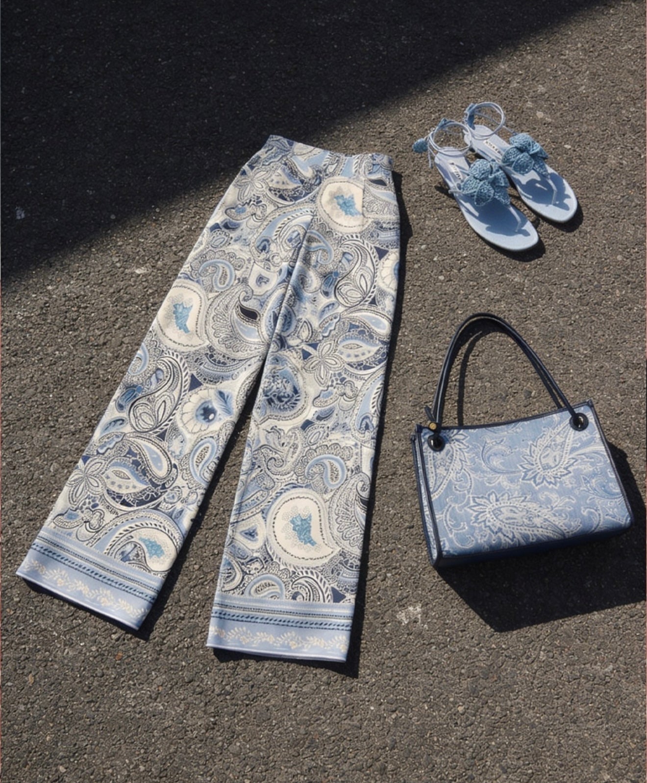 Patterned Blue Linen Pants