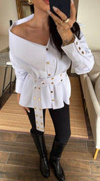 Belted-shirt with gold buttons