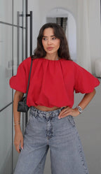 Balloon Sleeves Top - Red