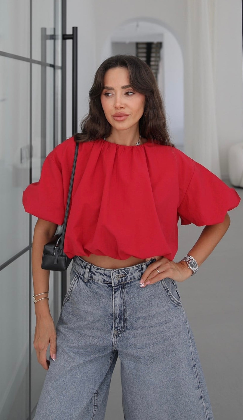 Balloon Sleeves Top - Red