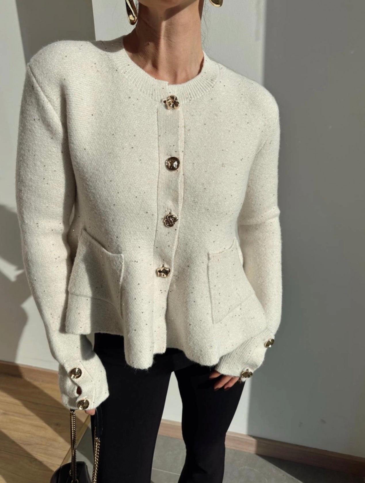 Dilvin Ecru Sweater with Gold details