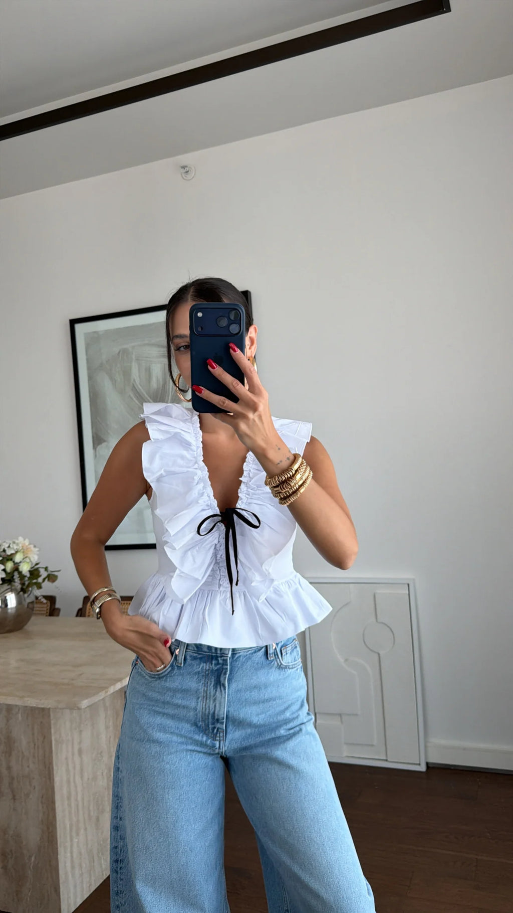 Black ribbon top