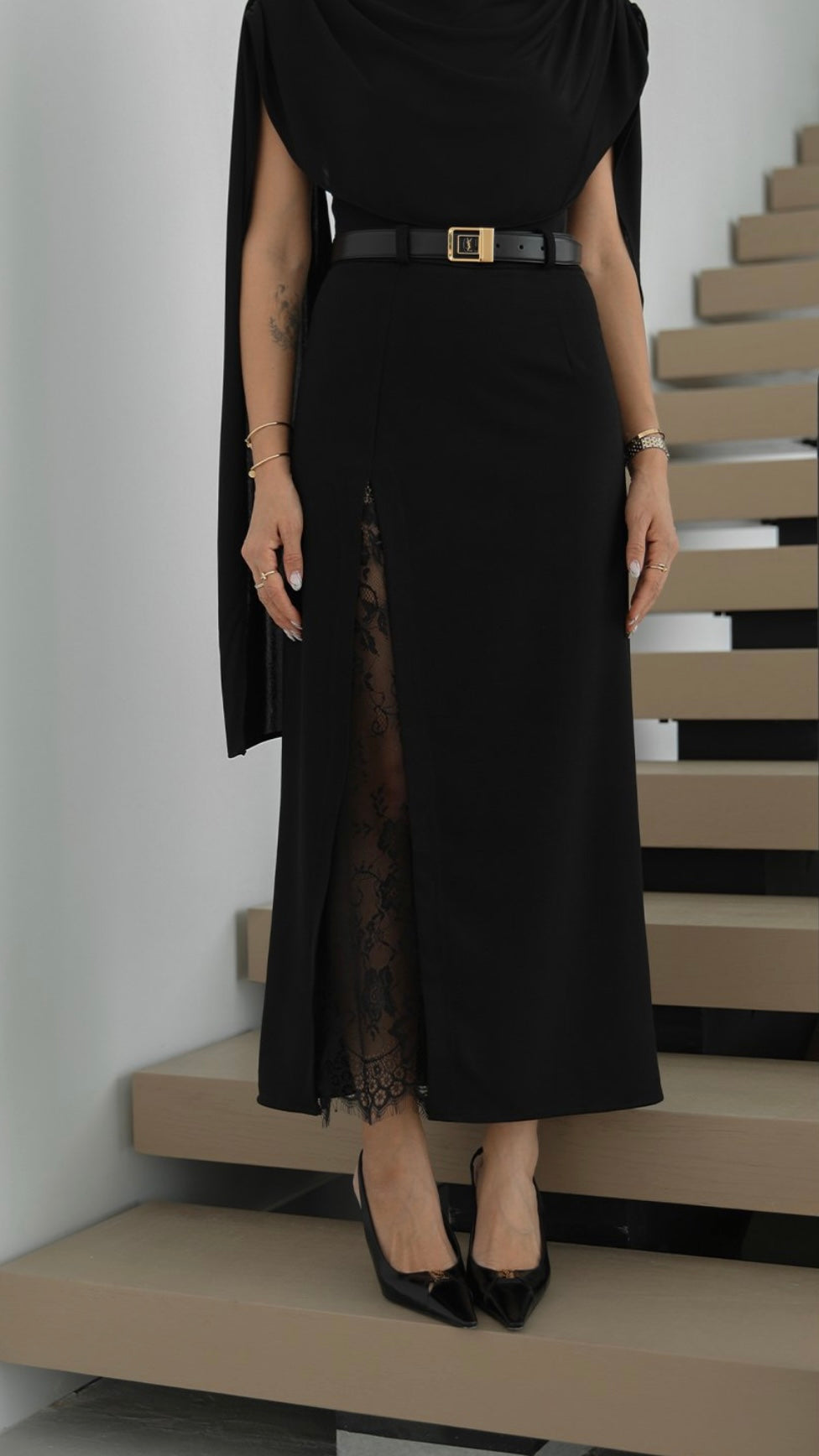 Black Skirt with lace details