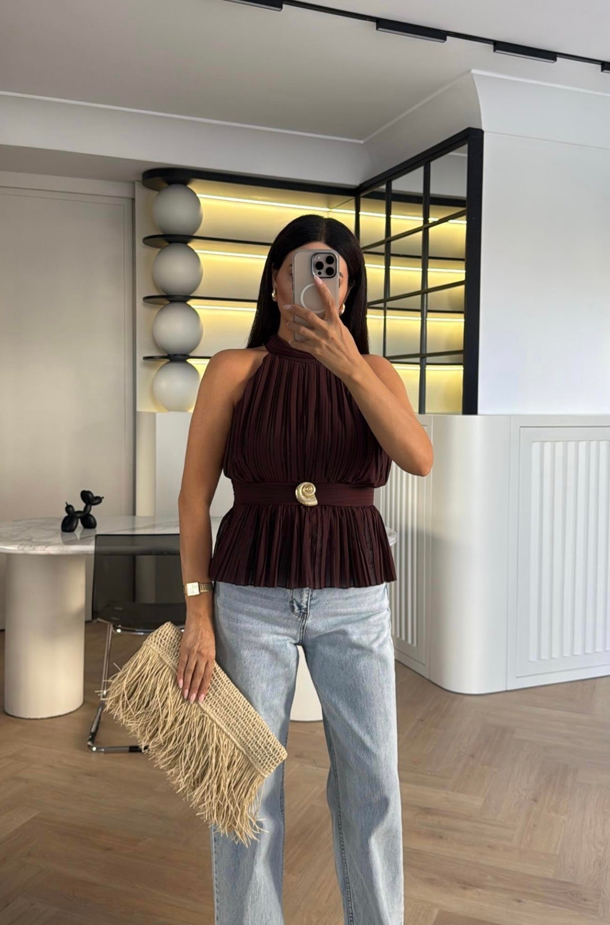 gold brooch blouse