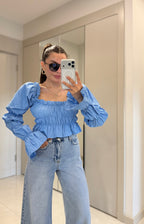 Puff-Sleeve Top - Blue
