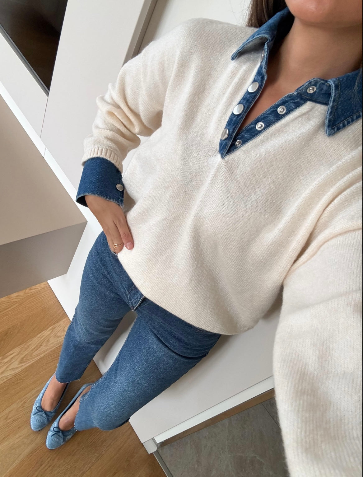 Denim Detailed Sweater