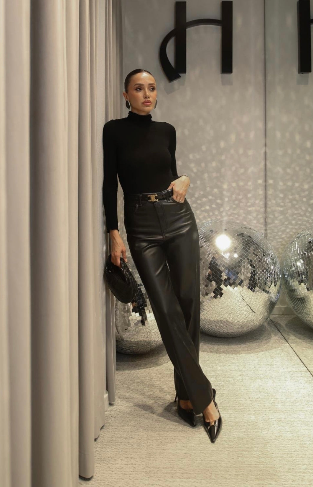 Black Palazzo leather pants