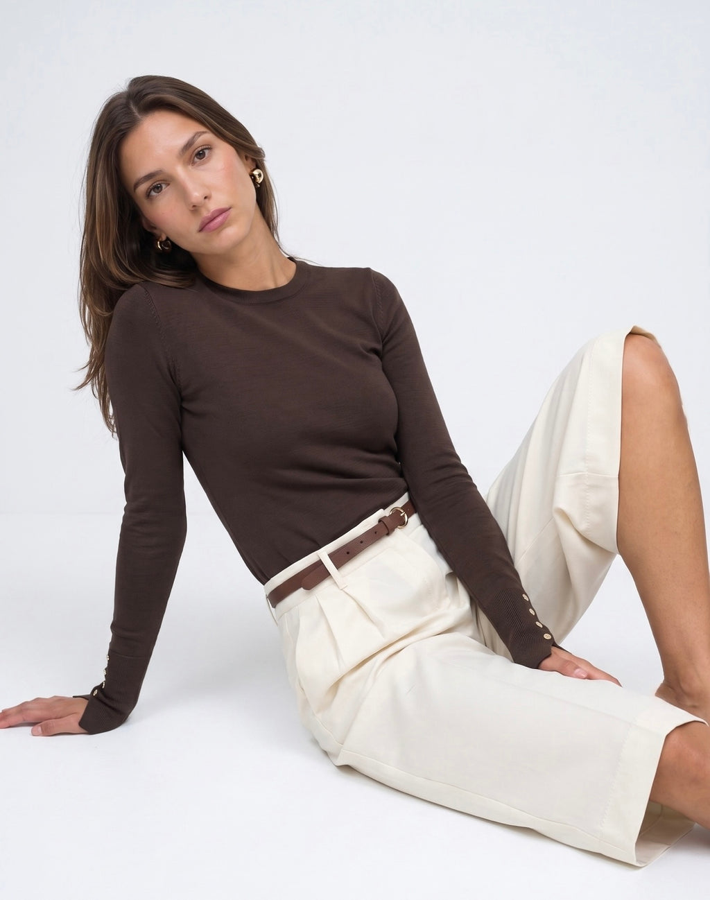 Cuff Button Top - Brown