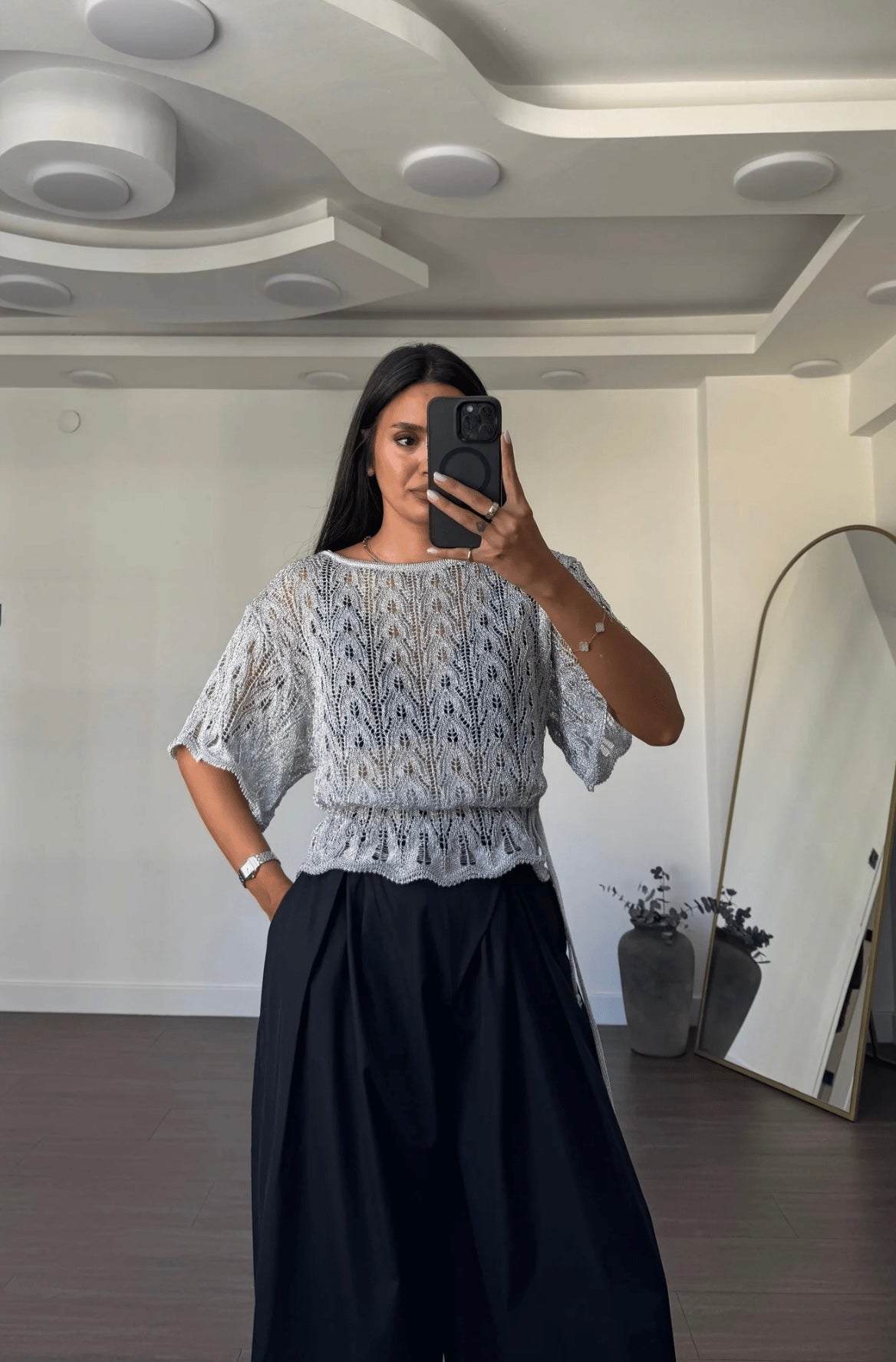 Metallic Knit Top - Silver