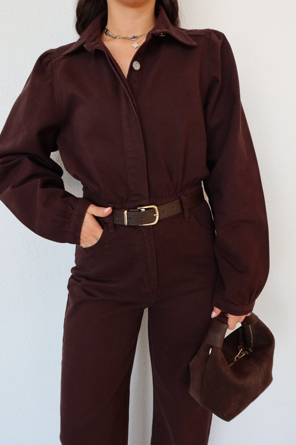 Denim Jumpsuit - Brown