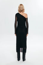 Asymmetric Tulle Midi Dress