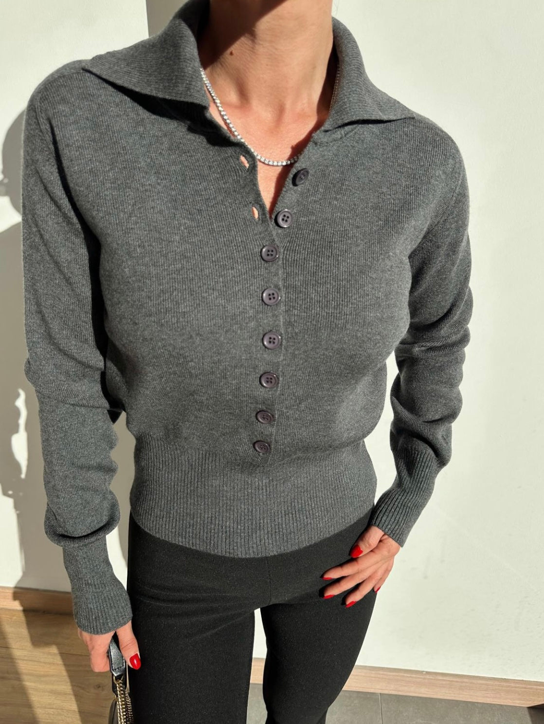 Dilvin Grey Buttoned Top