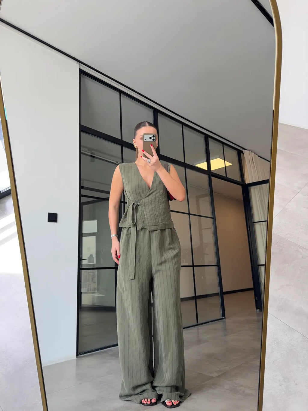 Striped Tencel Set - Khaki