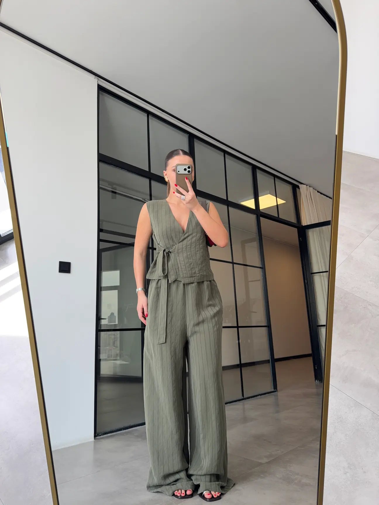 Striped Tencel Set - Khaki
