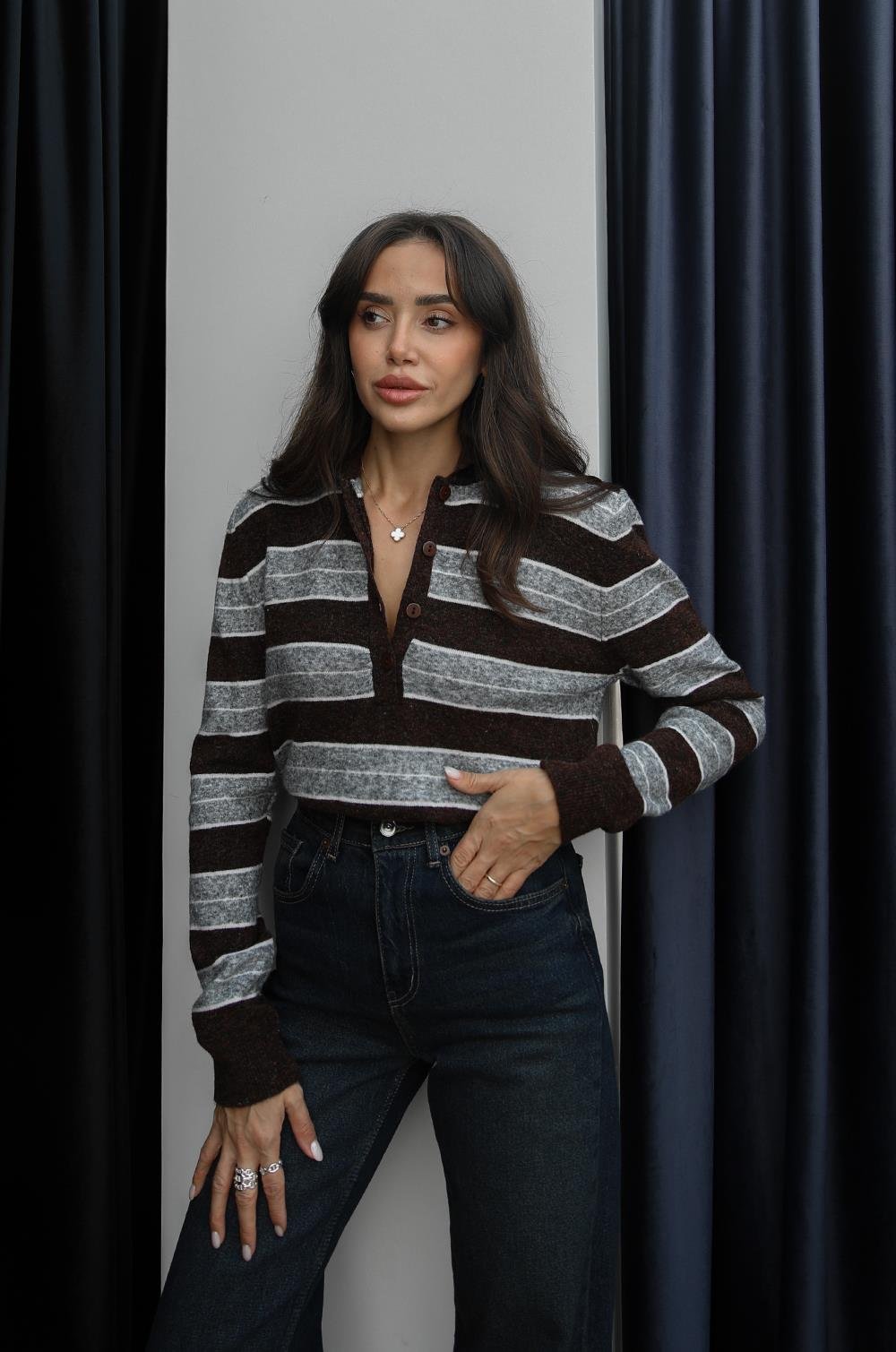 Brown-Grey Striped Sweater