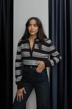 Brown-Grey Striped Sweater
