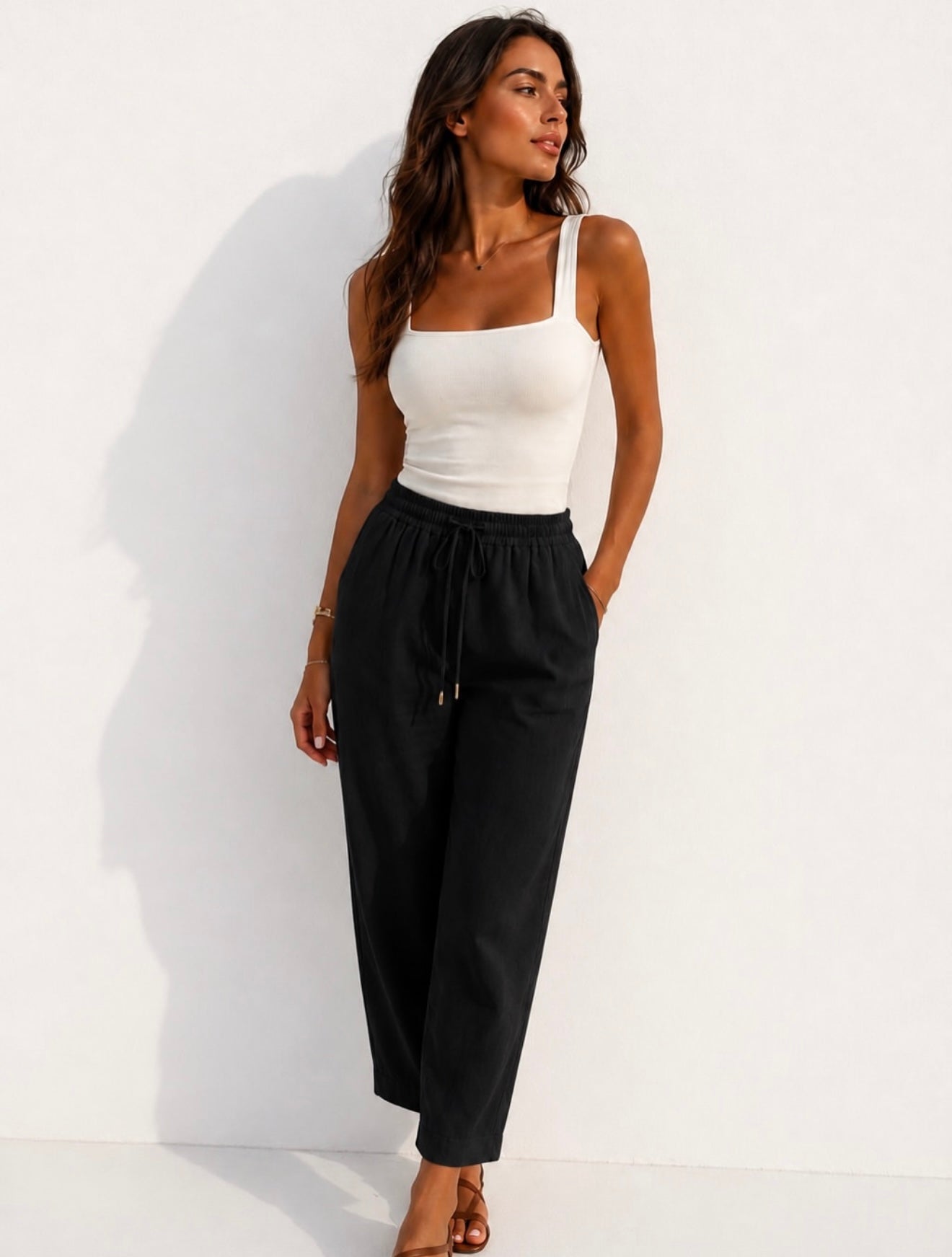 Ankle cut Linen Pants - Black