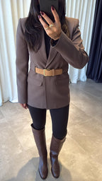 Belted-Blazer Brown