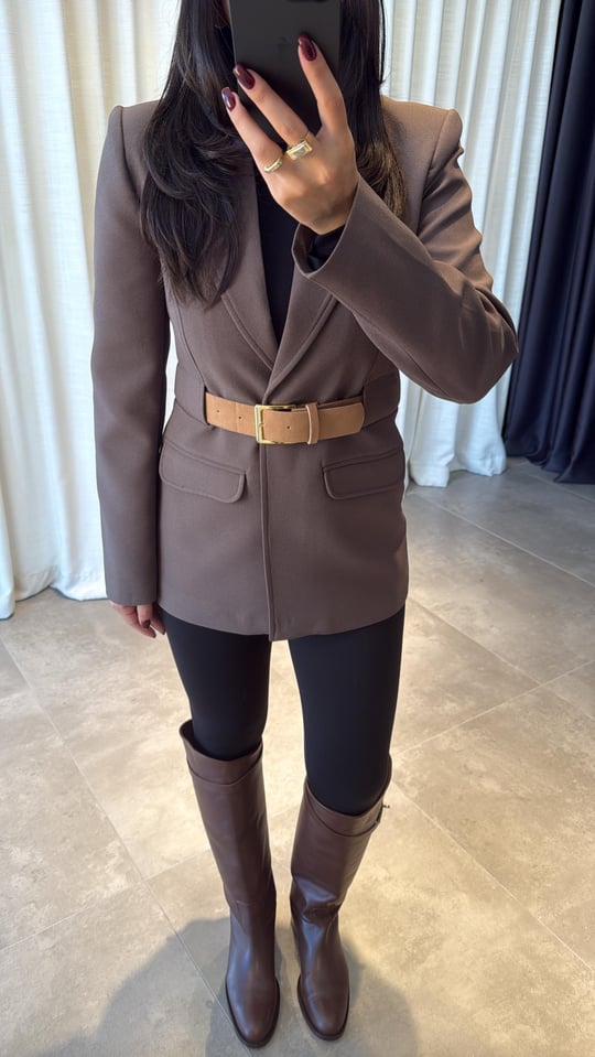 Belted-Blazer Brown