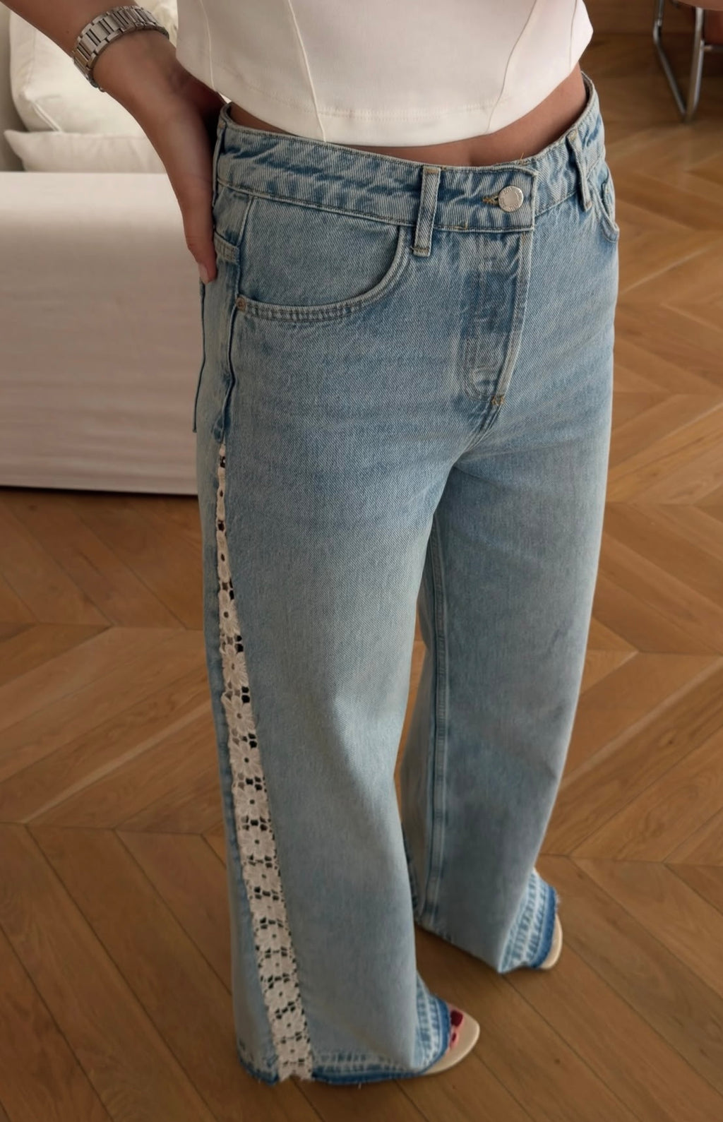 Beige detailed Jeans
