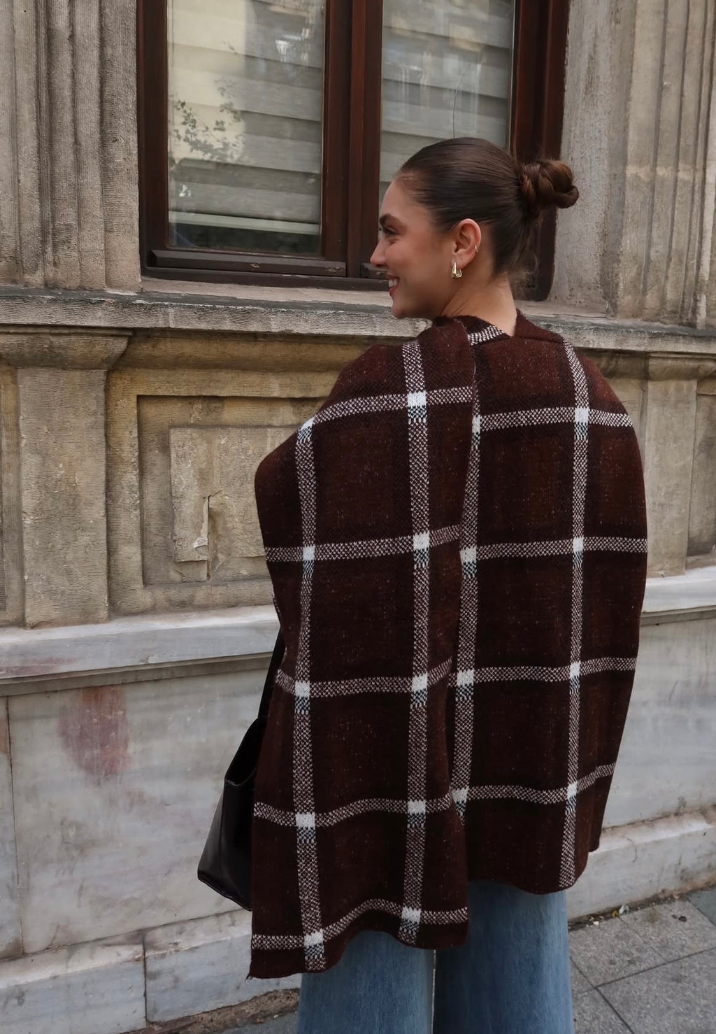 Plaid Cardigan with Scarf