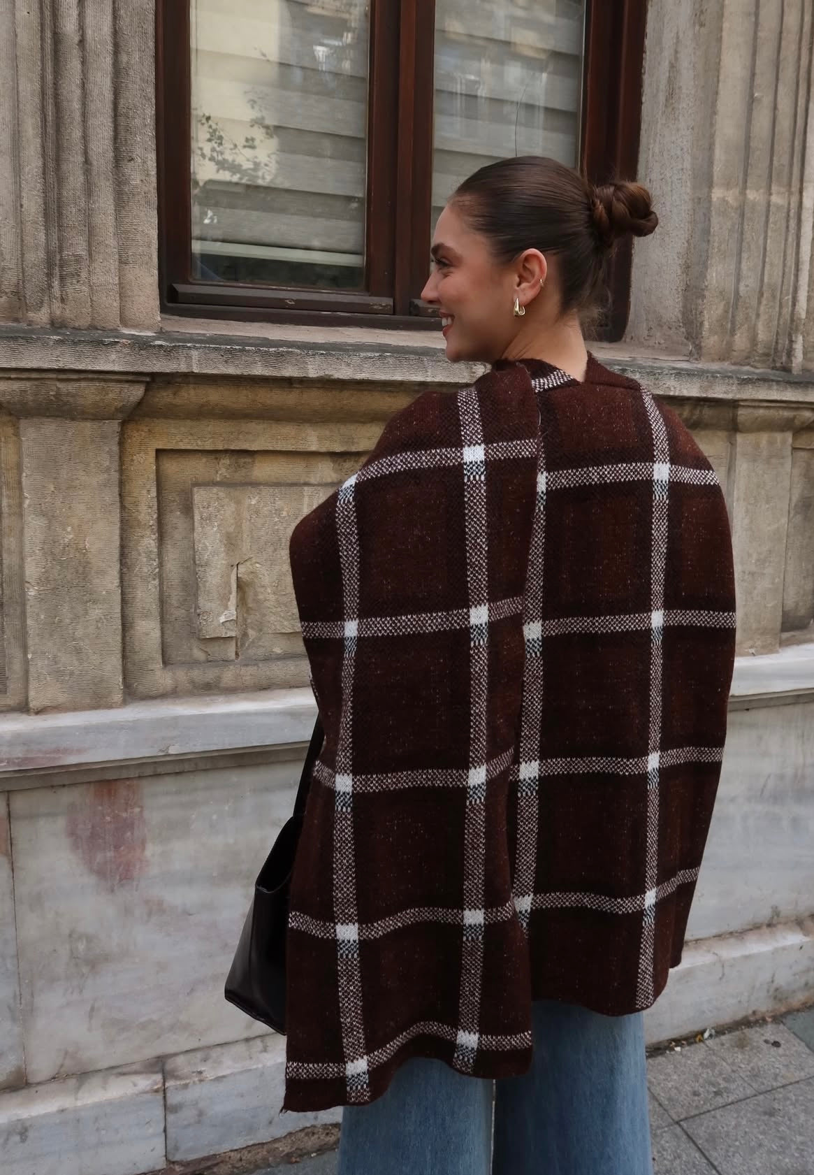 Plaid Cardigan with Scarf