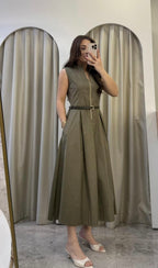Khaki Dress with Zipper Detail